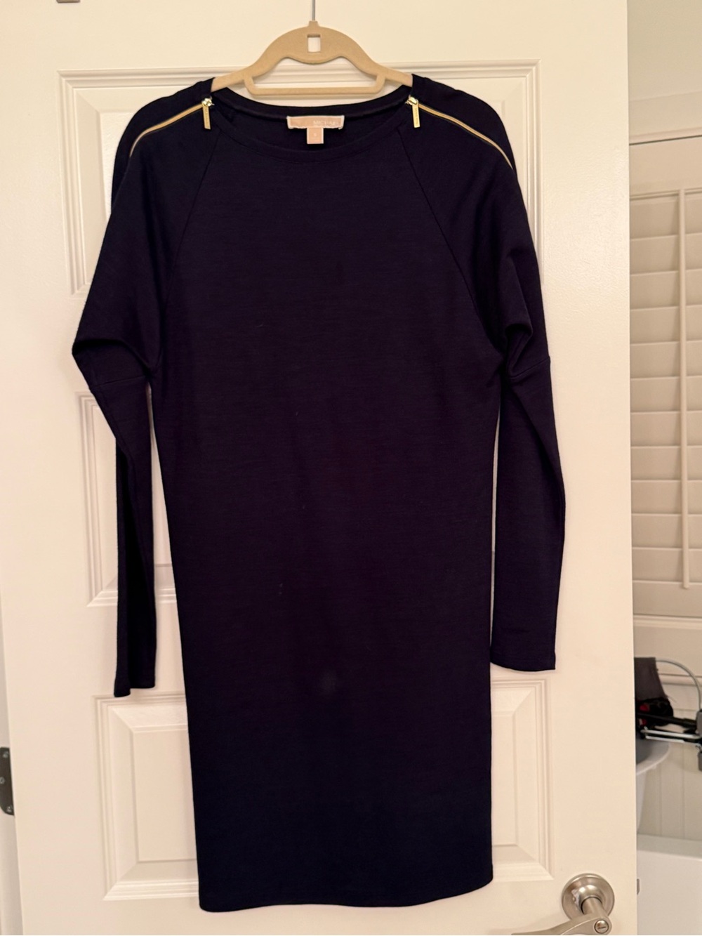 MICHAEL Michael Kors Navy Long-Sleeve Crewneck Dress with Gold Shoulder Zips